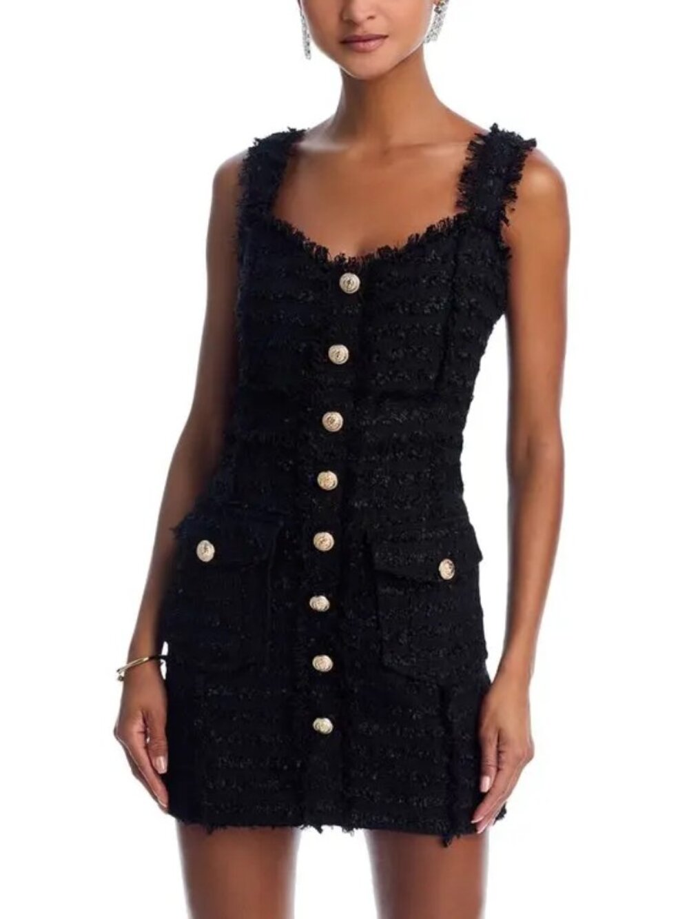 Aqua Black Tweed Tank Dress with Gold Buttons NEW, Size M
